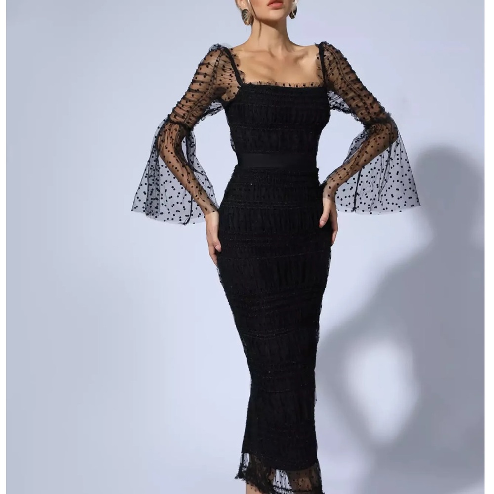 Self-Portrait Black Lace Long Sleeve Dress